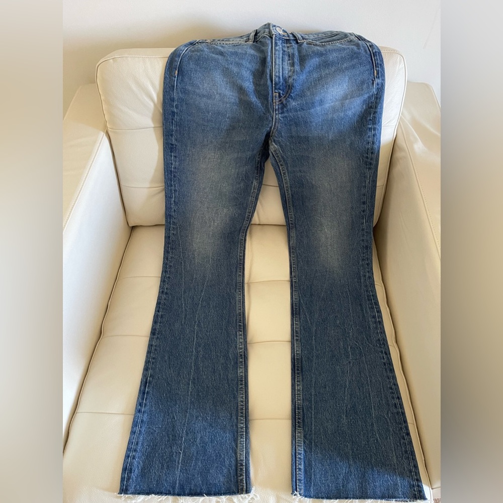 Aniñe Bing women’s Anya  Lagoon bootcut jeans raw hem zipper fly size 27